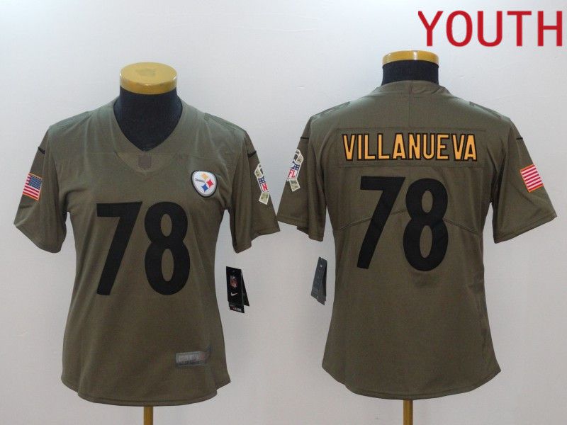 Youth Pittsburgh Steelers #78 Villanueva black Nike Olive Salute To Service Limited NFL Jersey